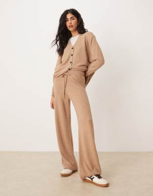 Asos Design Midweight Wide Leg Pants In Nude
