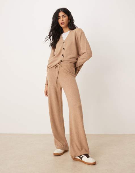 ASOS DESIGN midweight wide leg trouser co-ord in camel