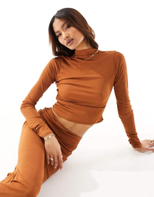 ASOS DESIGN – Miedziany marszczony top z teksturowanej siateczki z zabudowanym dekoltem, część zestawu