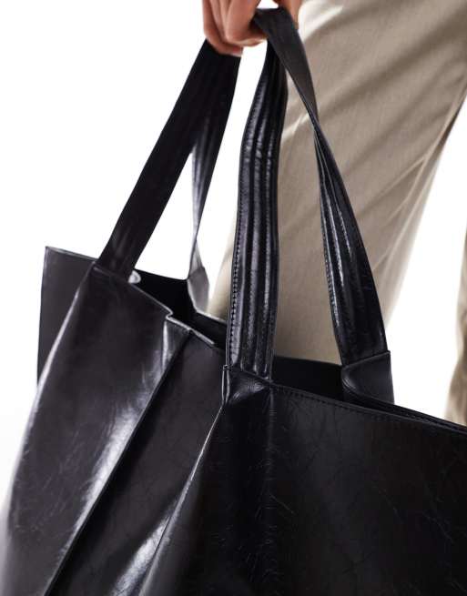 ASOS DESIGN – Miękka czarna torba typu tote z zakładkami, 4 z 4