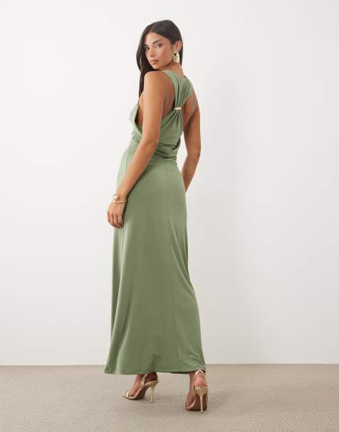 ASOS DESIGN miękka w dotyku sukienka maxi o prostym kroju z detalem z tyłu w kolorze miętowym - view 1