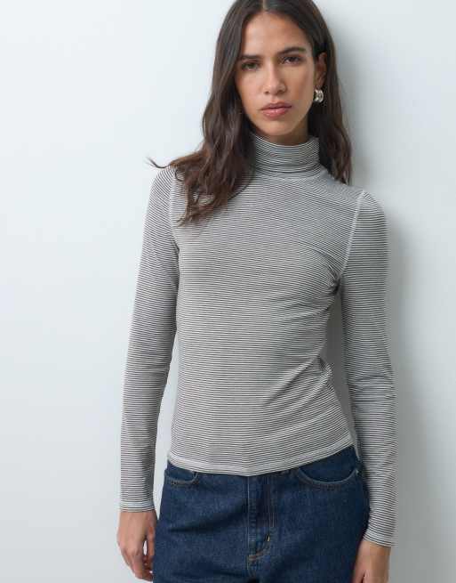 ASOS DESIGN miękki golf z długim rękawem w paski khaki, 2 z 4