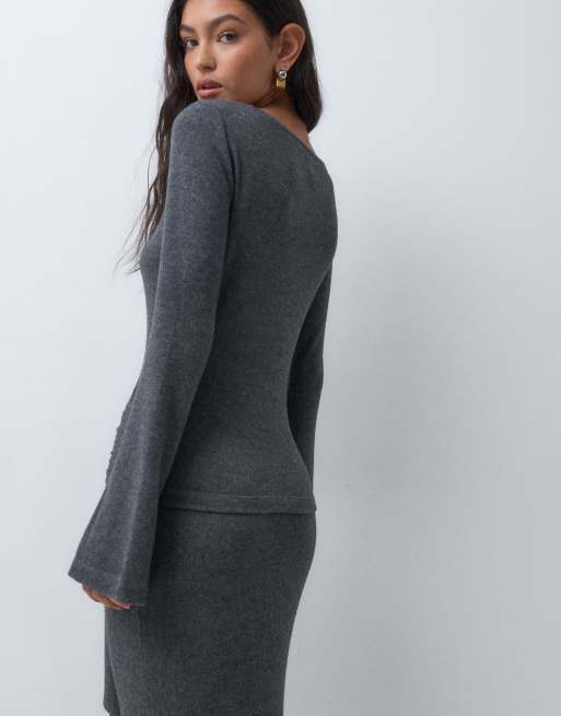 ASOS DESIGN miękki top wiązany typu sarong w kolorze antracytowym, 5 z 5
