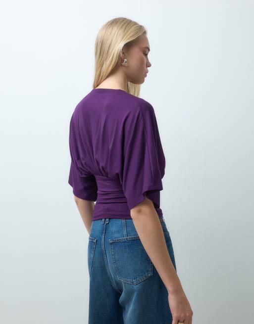 ASOS DESIGN miękki top z głębokim dekoltem w kolorze ciemnofioletowym, 4 z 4