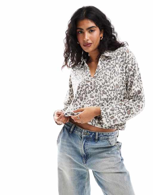ASOS DESIGN – Miękki top z kołnierzykiem polo w cętki