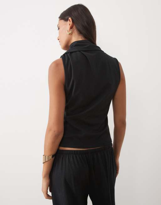 ASOS DESIGN miękki top z wiązaniem przy szyi w kolorze czarnym, 4 z 4