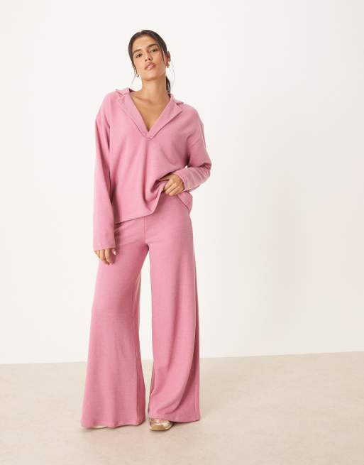 ASOS DESIGN – Miękkie różowe spodnie z szerokimi nogawkami, część zestawu