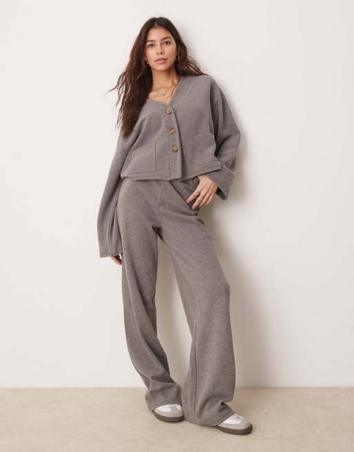 ASOS DESIGN – Miękkie w dotyku spodnie z szerokimi nogawkami w kolorze grafitowego melanżu, część zestawu