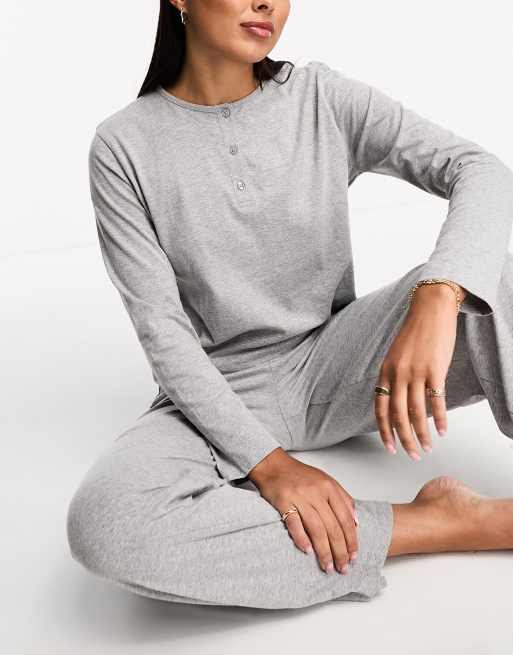 ASOS DESIGN – Mieszaj i łącz – Bawełniany top typu henley z długim rękawem w szarym melanżowym kolorze