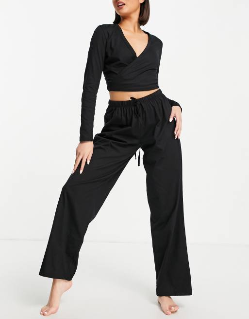 ASOS DESIGN – Mieszaj i łącz – Czarne bawełniane spodnie od piżamy – BLACK