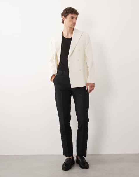 ASOS DESIGN – Mieszaj i łącz – Czarne dopasowane spodnie garniturowe z dużą zawartością lnu - view 1