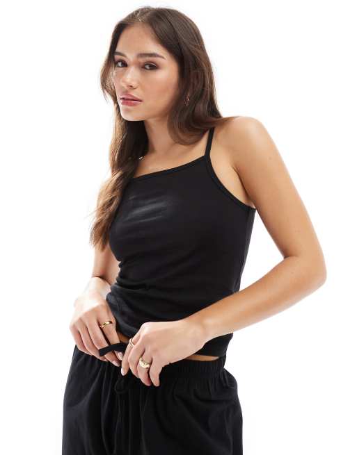 ASOS DESIGN – Mieszaj i łącz – Czarny bawełniany piżamowy podkoszulek na ramiączkach