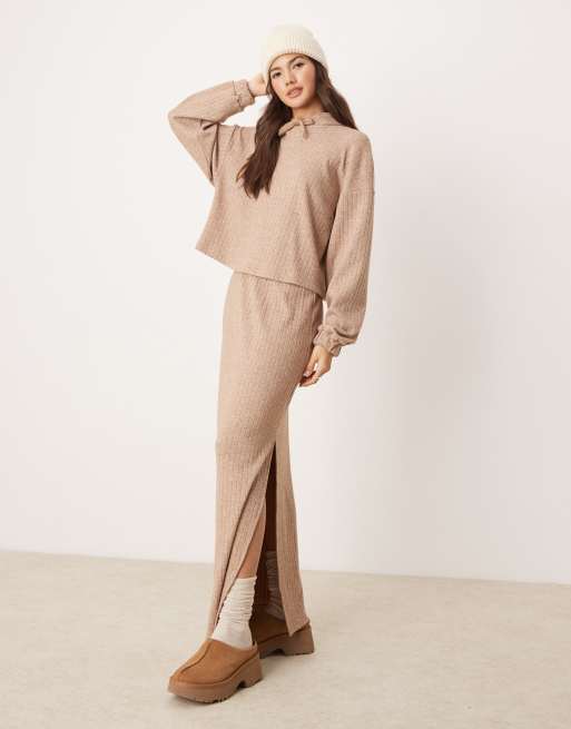 ASOS DESIGN – Mieszaj i łącz – Domowa brązowa spódnica z szerokimi prążkami