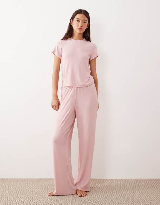 ASOS DESIGN – Mieszaj i łącz – Miękka prążkowana piżama w kolorze jasnoróżowym, 3 z 5