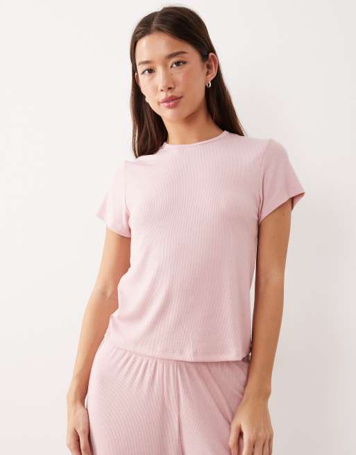 ASOS DESIGN – Mieszaj i łącz – Miękka prążkowana piżama w kolorze jasnoróżowym, 4 z 5