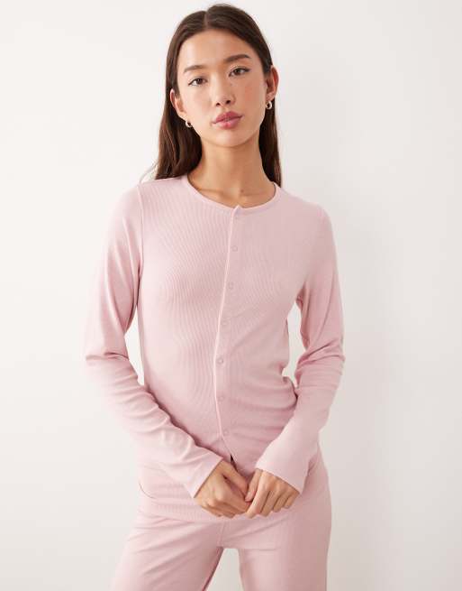 ASOS DESIGN – Mieszaj i łącz – Miękka prążkowana piżama w kolorze jasnoróżowym, 2 z 5