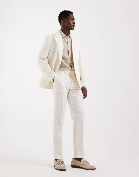 ASOS DESIGN – Mieszaj i łącz – Kremowe dopasowane spodnie garniturowe z dużą zawartością lnu - view 1