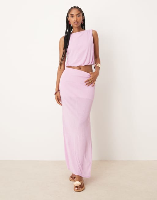 ASOS DESIGN – Mieszaj i łącz – Liliowy prześwitujący top z siateczki i spódnica maxi