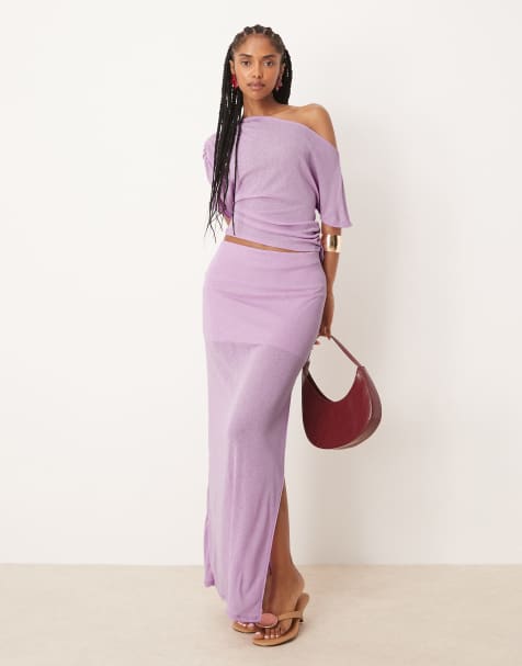 ASOS DESIGN – Mieszaj i łącz – Liliowy prześwitujący top z siateczki i spódnica maxi - view 1