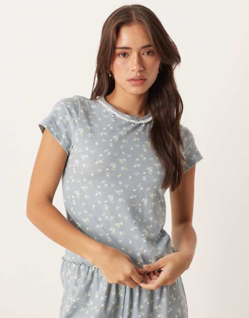 ASOS DESIGN – Mieszaj i łącz – Niebieska piżama w drobny, kwiatowy wzór, 2 z 6