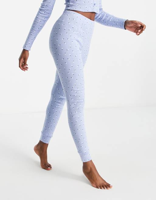 ASOS DESIGN – Mieszaj i łącz – Niebieskie legginsy od piżamy z tkaniny pointelle w kwiaty