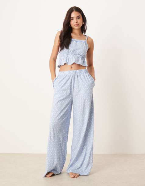 ASOS DESIGN – Mieszaj i łącz – Niebieskie spodnie od piżamy w drobny kwiatowy wzór - view 1