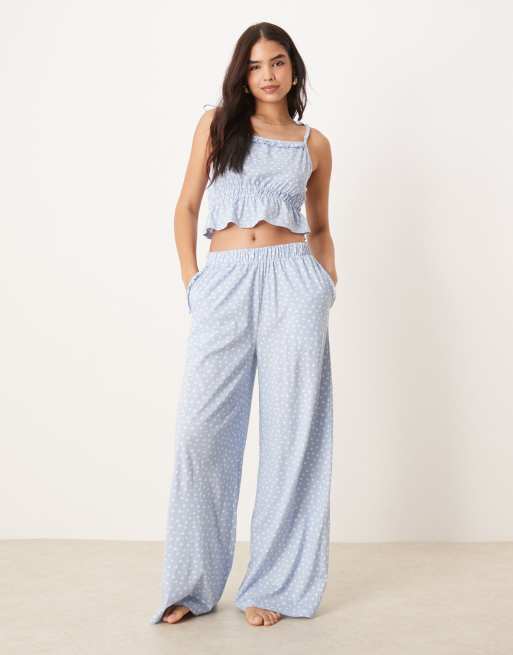 ASOS DESIGN – Mieszaj i łącz – Niebieskie spodnie od piżamy w drobny kwiatowy wzór