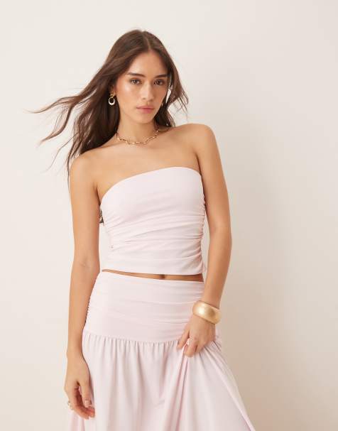 ASOS DESIGN mix & match ruched bandeau top in pastel pink