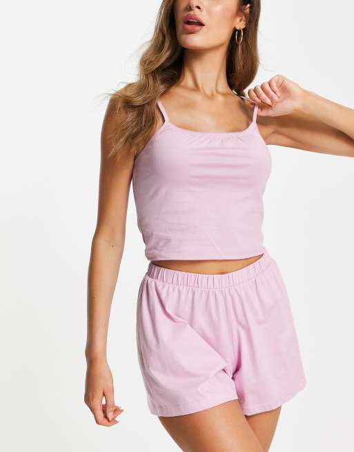 ASOS DESIGN – Mieszaj i łącz – Różowa piżama z bawełny organicznej: top na ramiączkach i szorty, 3 z 3