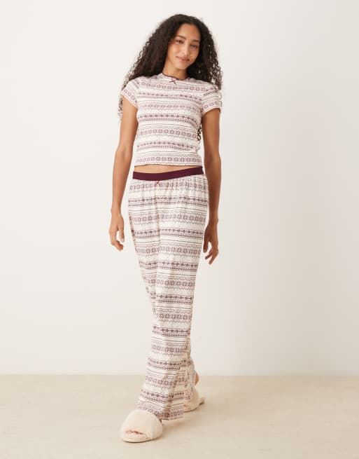 ASOS DESIGN – Mieszaj i łącz – Spodnie od piżamy w czerwony skandynawski wzór