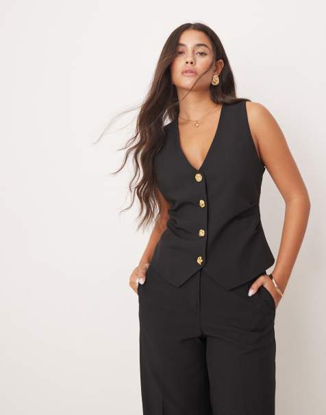 ASOS DESIGN ruched waistcoat with mix & match buttons in black