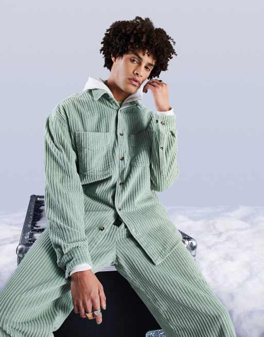 ASOS DESIGN – Miętowa koszula oversize ze sztruksu o nieregularnych prążkach – część zestawu 