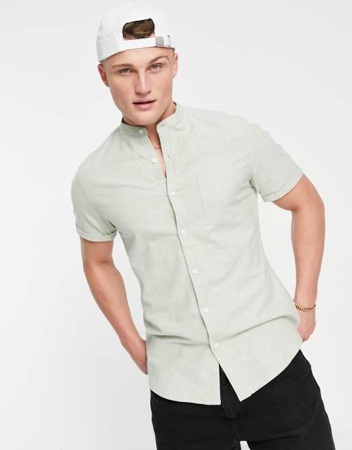 ASOS DESIGN – Miętowa koszula oxford o dopasowanym kroju ze stójką