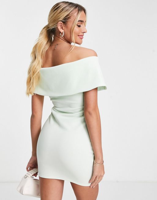 ASOS DESIGN – Miętowa sukienka mini z guzikami i odsłoniętymi ramionami |  ASOS