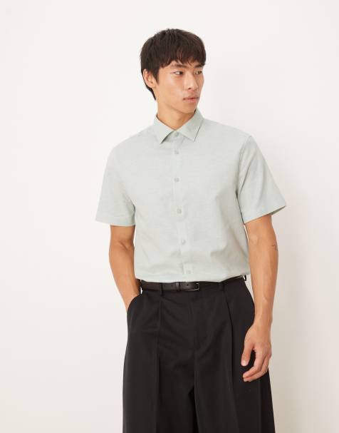 ASOS DESIGN – Miętowozielona elegancka koszula o regularnym kroju z mieszanki lnianej - view 1