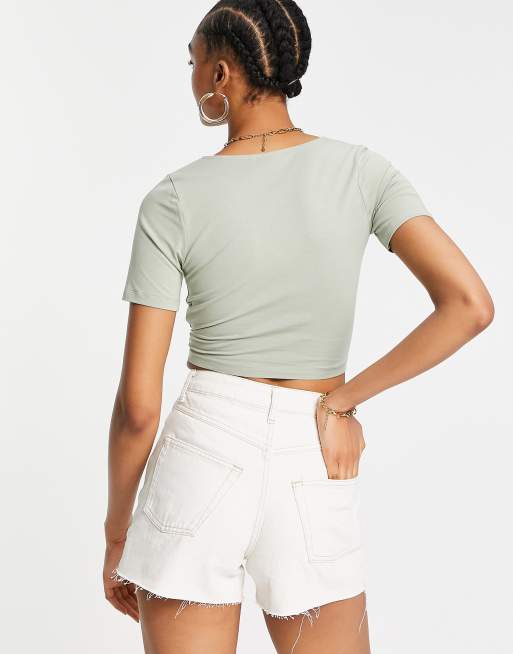 ASOS DESIGN – Miętowy krótki kopertowy top z krótkim rękawem, 2 z 4