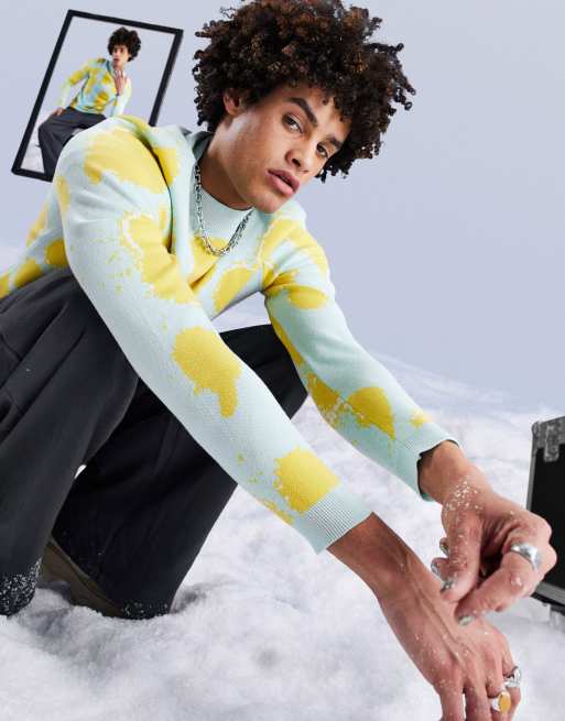 ASOS DESIGN – Miętowy sweter dzianinowy o kroju podkreślającym sylwetkę w łaty