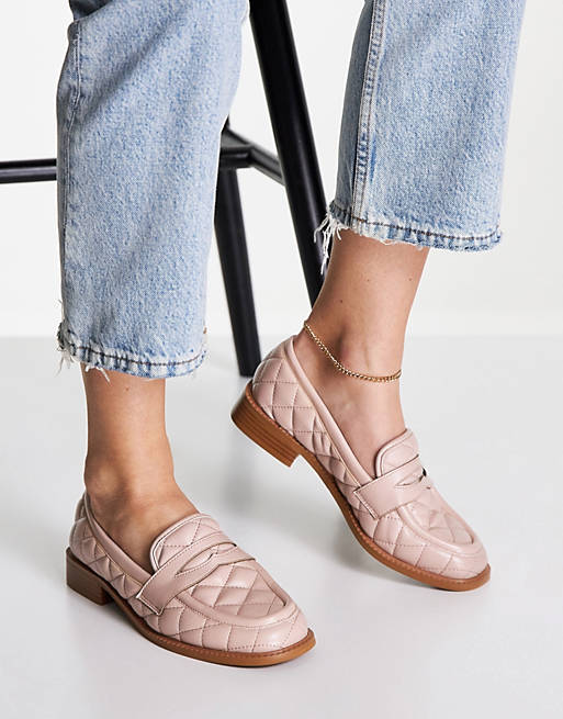  Flat Shoes/Mighty quilted padded flat loafers in beige 