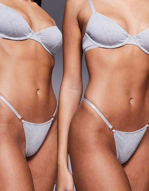 ASOS DESIGN Mila 2 pack tanga thong in gray heather - view 1