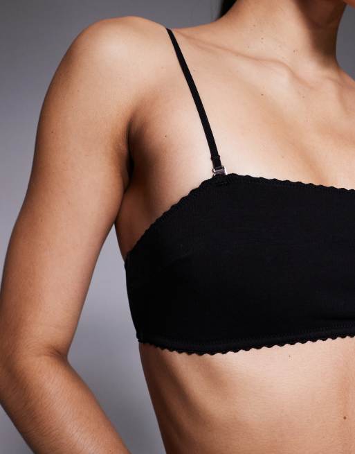 ASOS DESIGN - Mila - Bandeau en coton à bretelles amovibles - Noir, 2 de 4