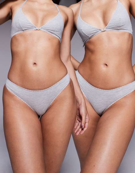 ASOS DESIGN Mila cotton 2 pack brazilian briefs in gray heather - view 1