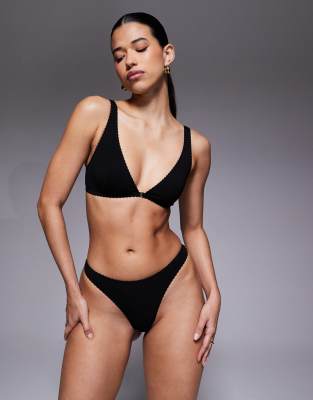 Asos Design Mila Cotton High Leg Thong In Black
