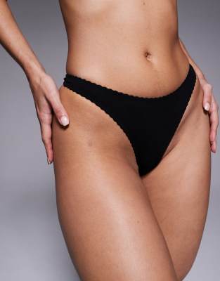 Asos Design Mila Cotton High Leg Thong In Black