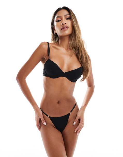 ASOS DESIGN Mila cotton set in black - view 1
