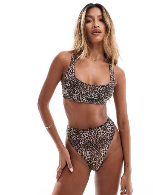 ASOS DESIGN - Mila - Crop top in rete con stampa leopardata