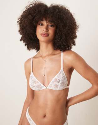 ASOS DESIGN Mila lace front fastening triangle bra in white