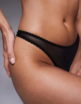 Asos Design Mila Mesh High Leg Thong In Black