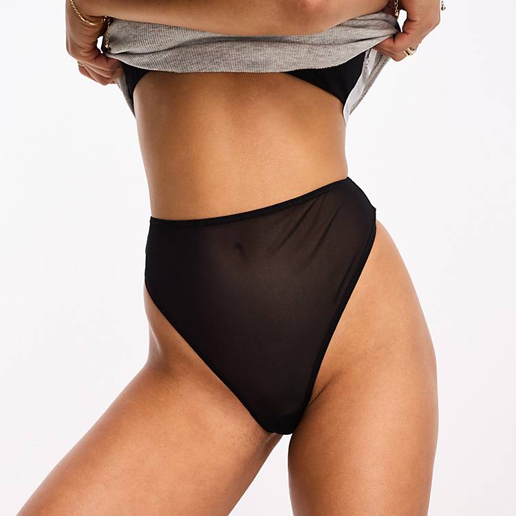 ASOS DESIGN Mila mesh smoothing high-waist thong in black