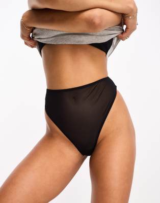 ASOS DESIGN Mila mesh smoothing high-waist thong in black