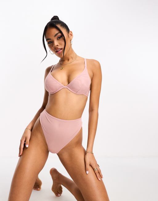 ASOS DESIGN - Mila - Body gainant en tulle à col montant - Marron